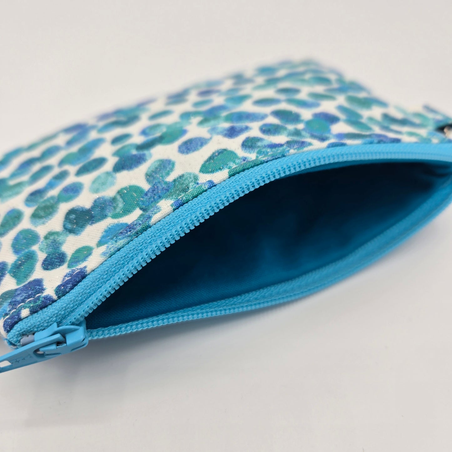 Mini Zipper Pouch | Handwoven Cotton & Tencel | Turquoise Diamonds and Bubbles