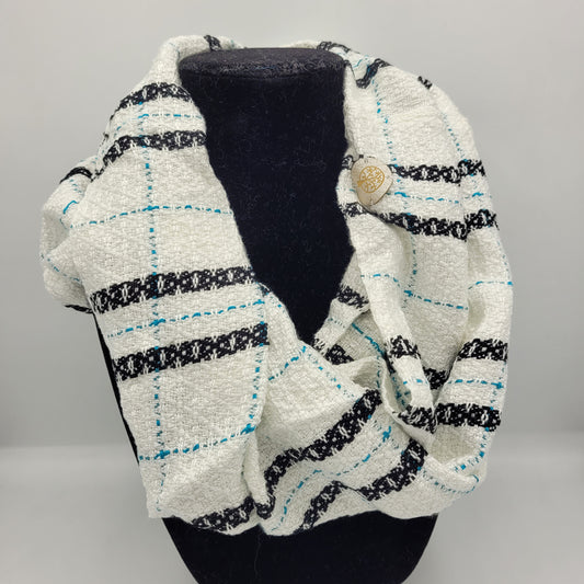 Cowl | Black & Blue Lined Stripes | Rayon & Tencel Blend | Twisted Mobius Cowl