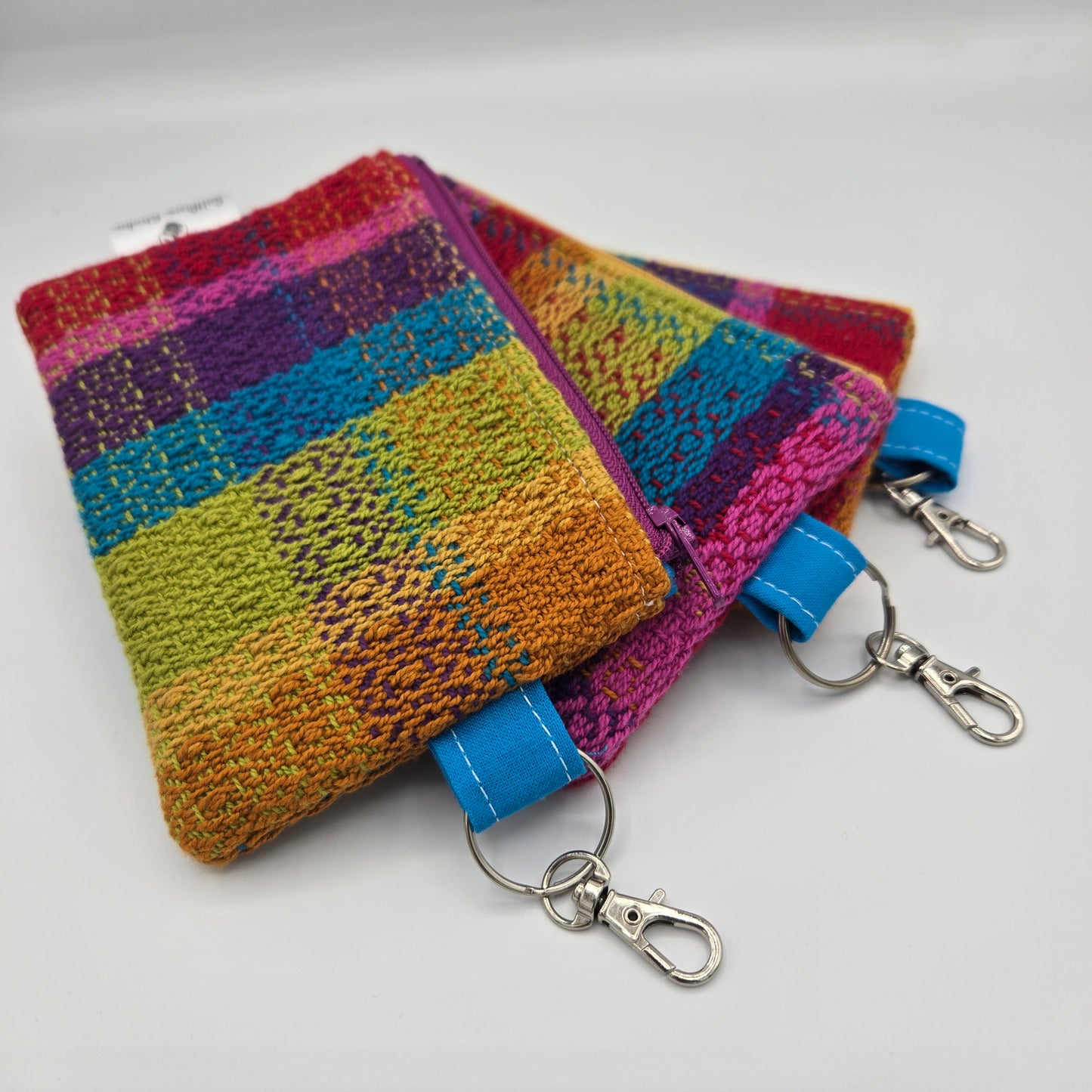 Mini Zipper Pouch | Handwoven & Cotton | Rainbow Bulky Stripes