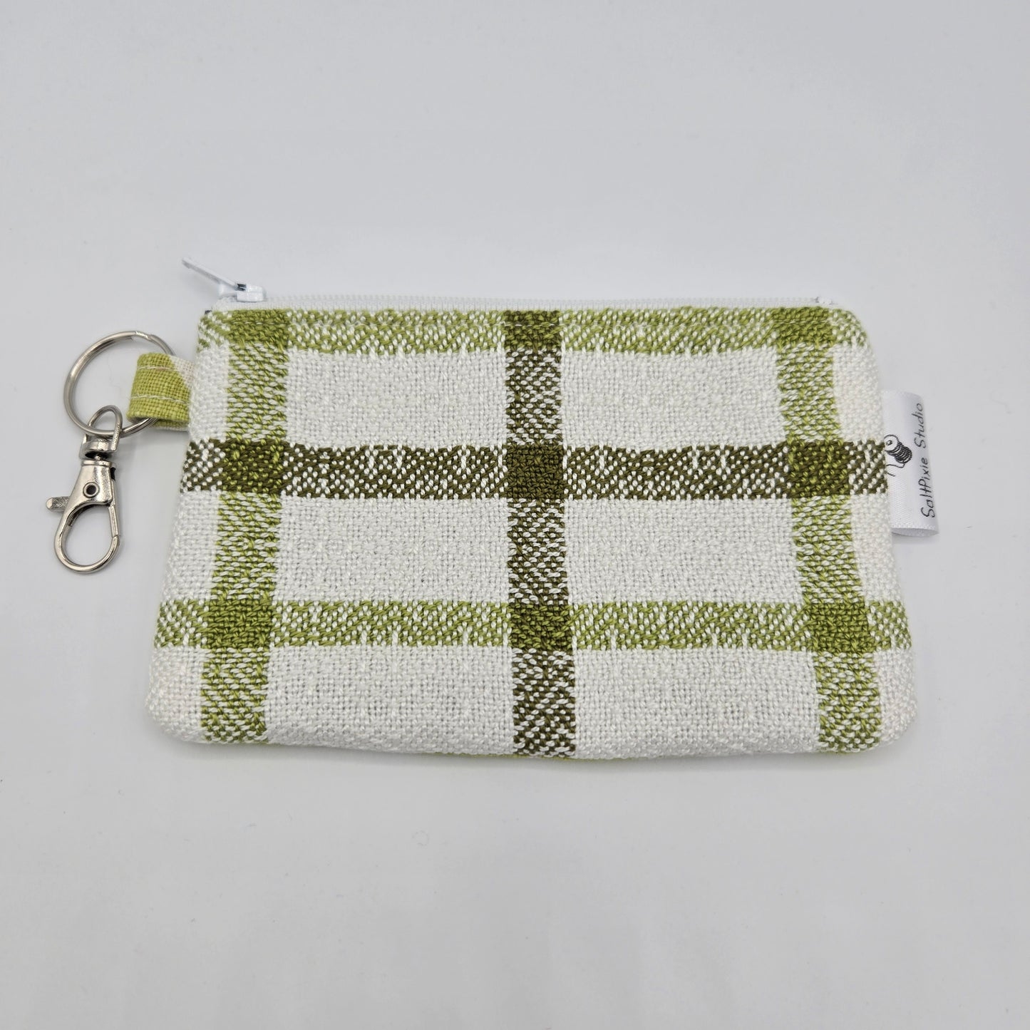 Mini Zipper Pouch | Handwoven Cotton & Tencel | Olive and Lime Stripes
