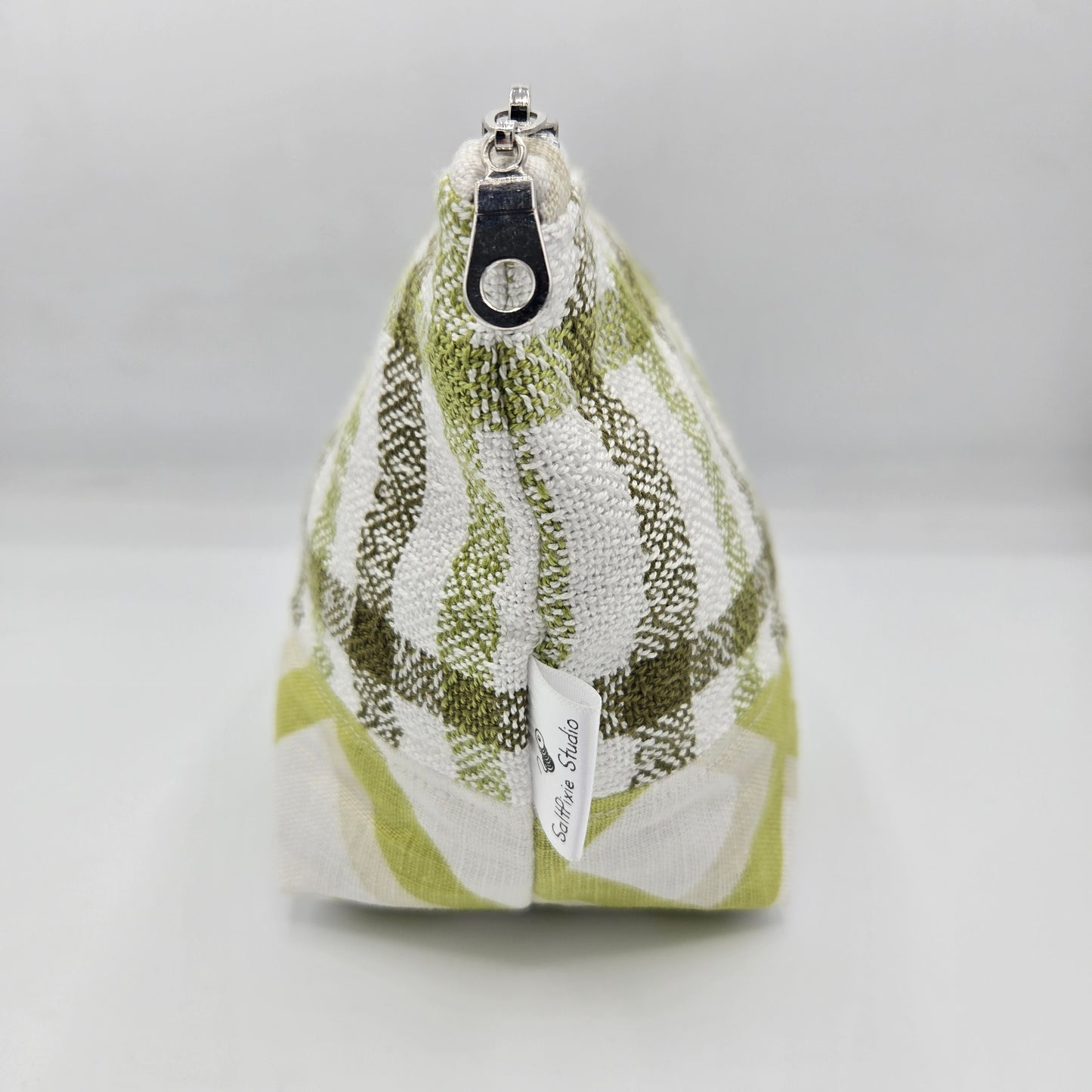 Zipper Pouch | Handwoven + Linen | Olive and Lime Stripes | Small
