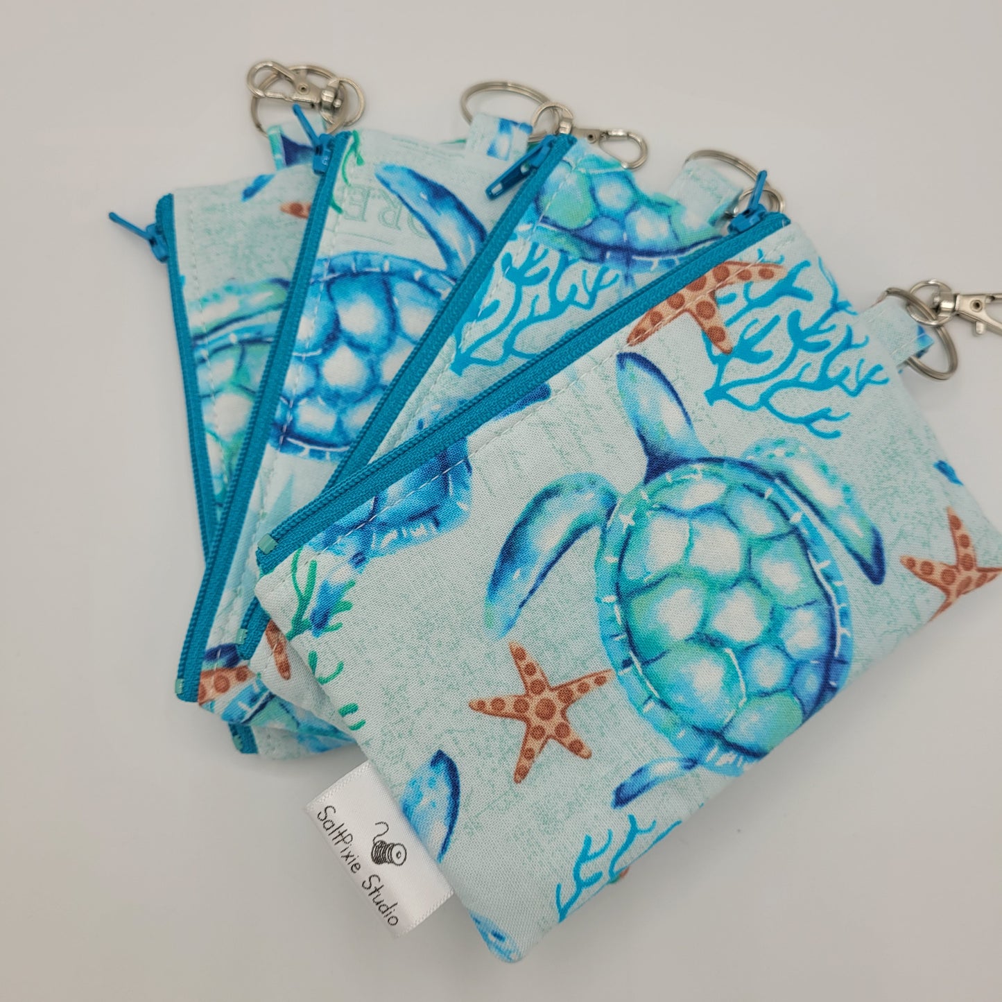 Mini Zipper Pouch | Quilter's Cotton | Turquoise Turtles