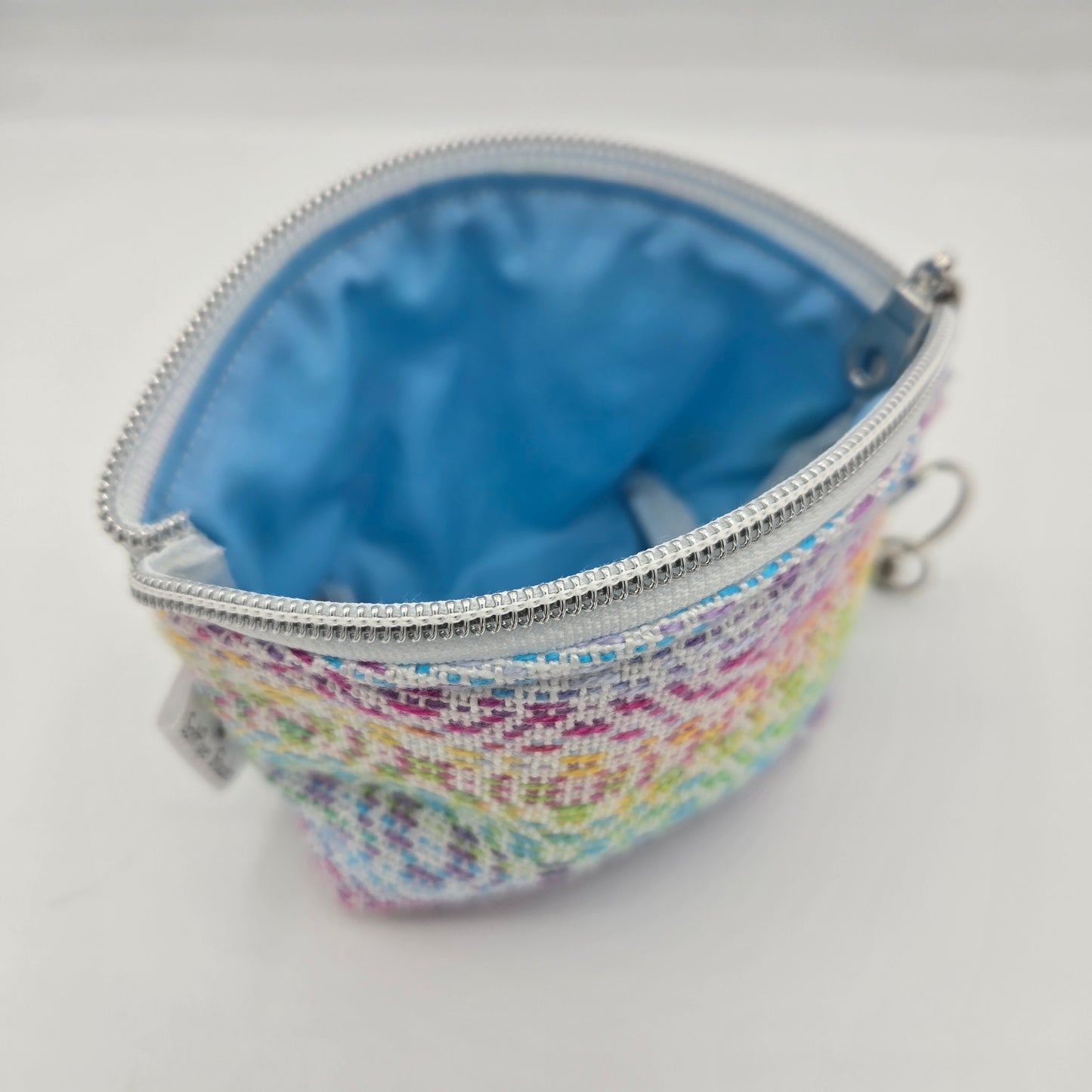 Curved Zipper Bag | Handwoven + Cotton | Gradient Rainbow | Small