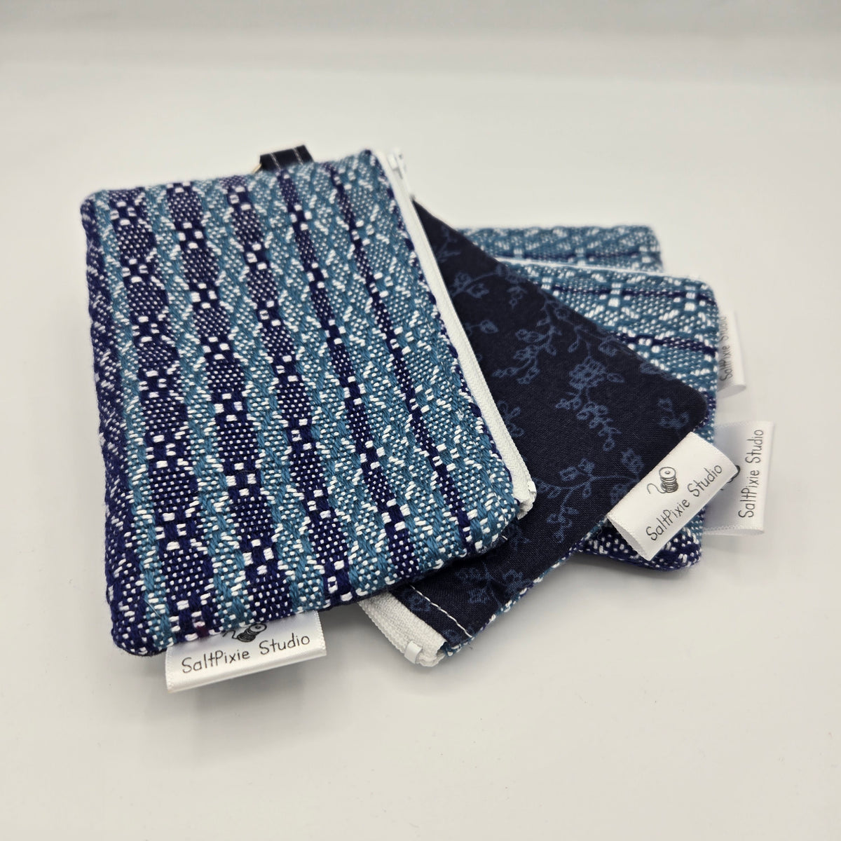 Mini Zipper Pouch | Handwoven Cotton & Tencel | Blue Gradient Stripes