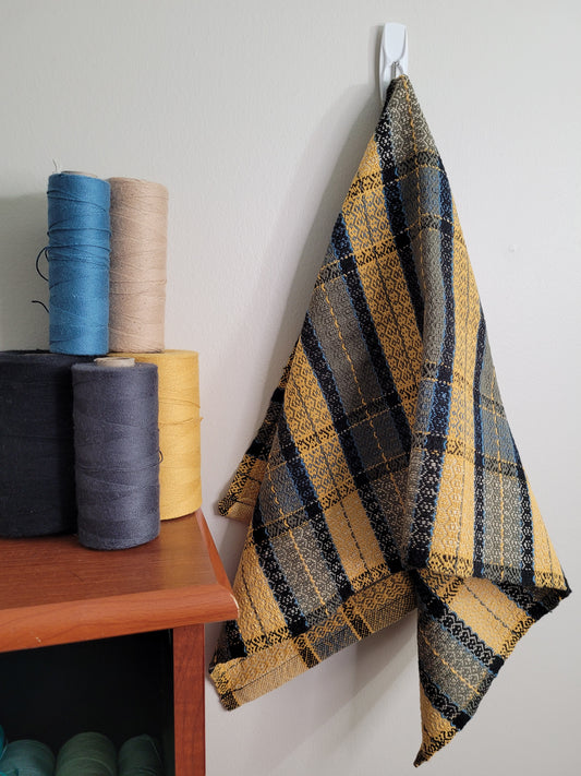 Dishtowel | Handwoven Kitchen Towel | Checkered Grey/Yellow/Blue