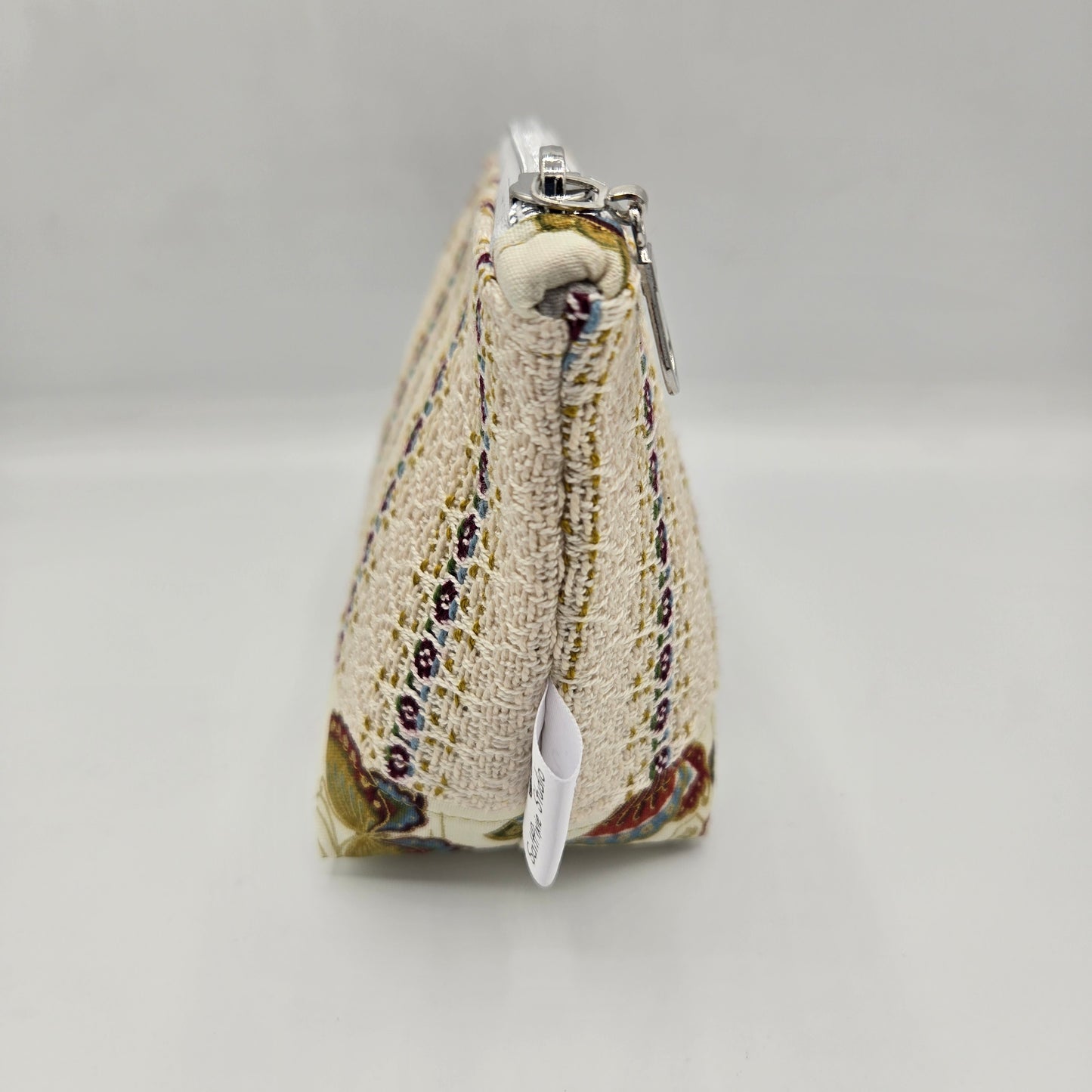Zipper Pouch | Handwoven + Cotton | Gold Butterflies and Stripes | Small