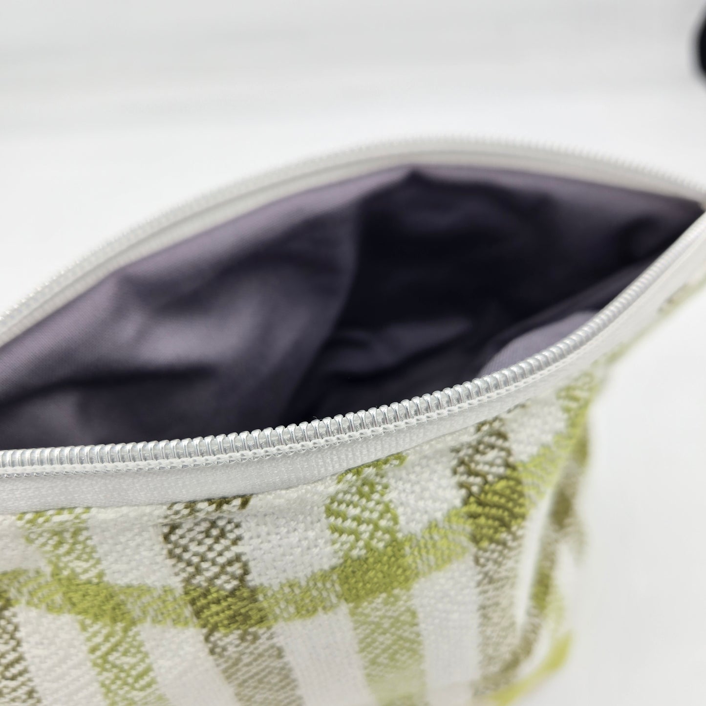 Zipper Pouch | Handwoven + Linen | Olive and Lime Stripes | Small