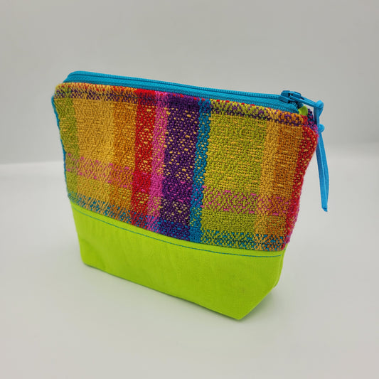 Zipper Pouch | Cecily Bag | Handwoven Rainbow Pop Blue Zipper | Small