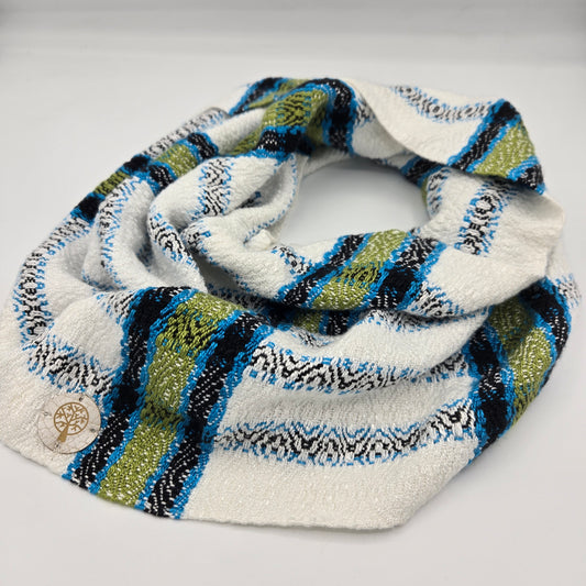 Cowl | Green/Blue/Black Lined Stripes | Rayon & Tencel Blend | Twisted Mobius Cowl