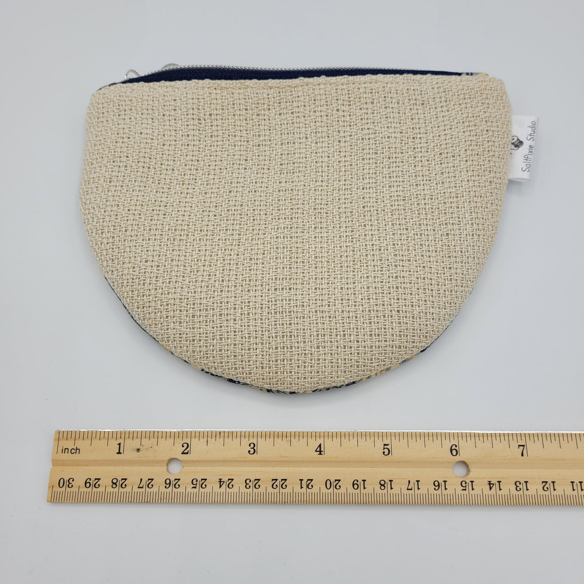 Curved Coin Purse | Handwoven + Cotton | Tan & Navy Floral