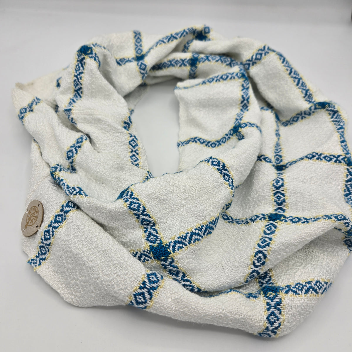 Cowl | Blue/Gold Squares | Rayon & Tencel Blend | Twisted Mobius Cowl