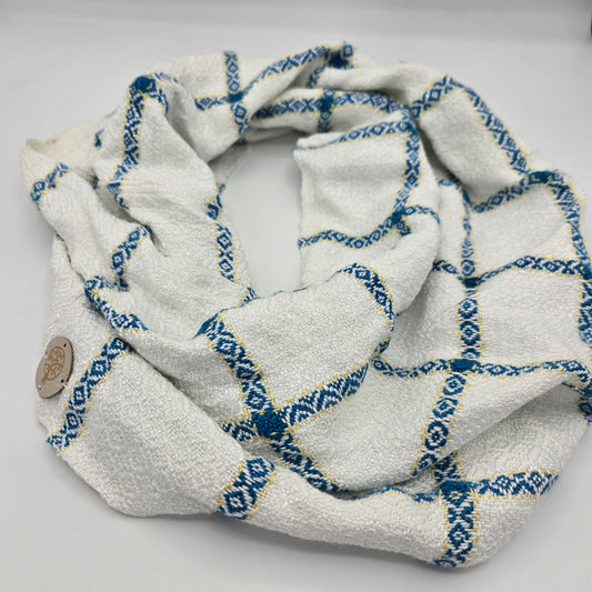 Cowl | Blue/Gold Squares | Rayon & Tencel Blend | Twisted Mobius Cowl