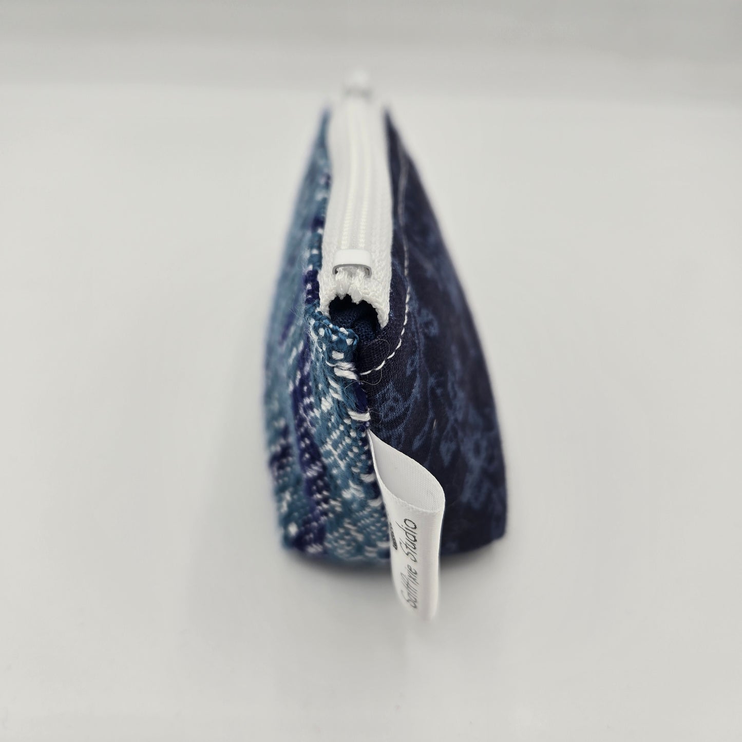 Super Tiny Mini Zip Clip Pouch | Handwoven & Tencel | Blue Gradient Hexagons