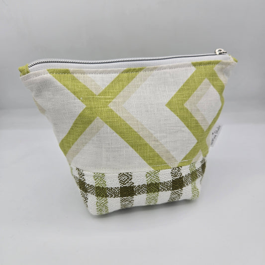 Zipper Pouch | Handwoven + Linen | Olive and Lime Stripes Top | Small