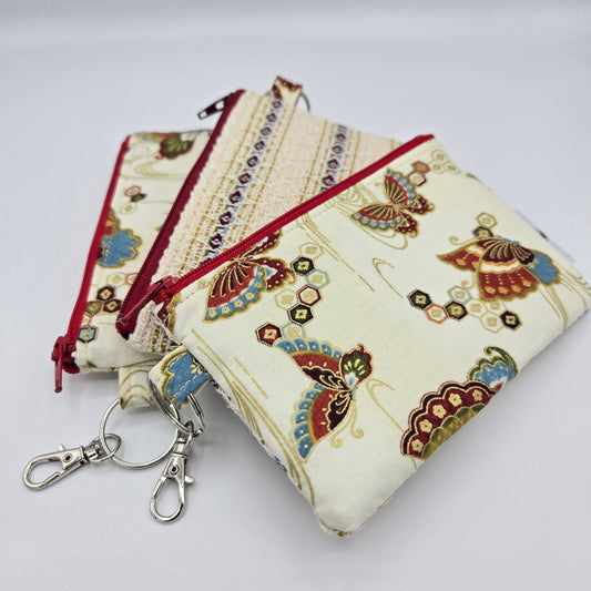 Mini Zipper Pouch | Handwoven + Cotton | Gold Lined Butterflies