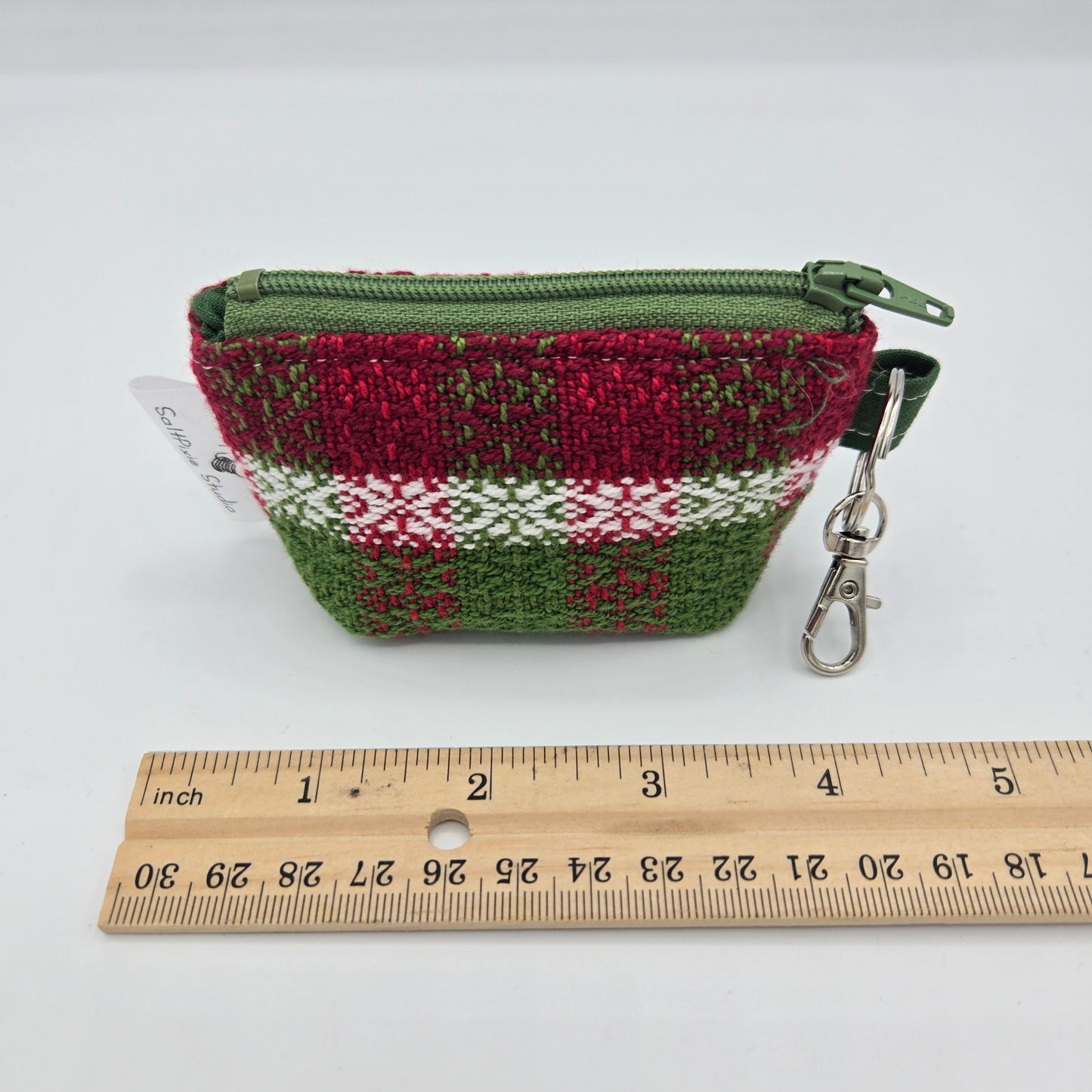 Super Tiny Mini Zip Clip Pouch | Handwoven & Cotton | Holiday Plaid