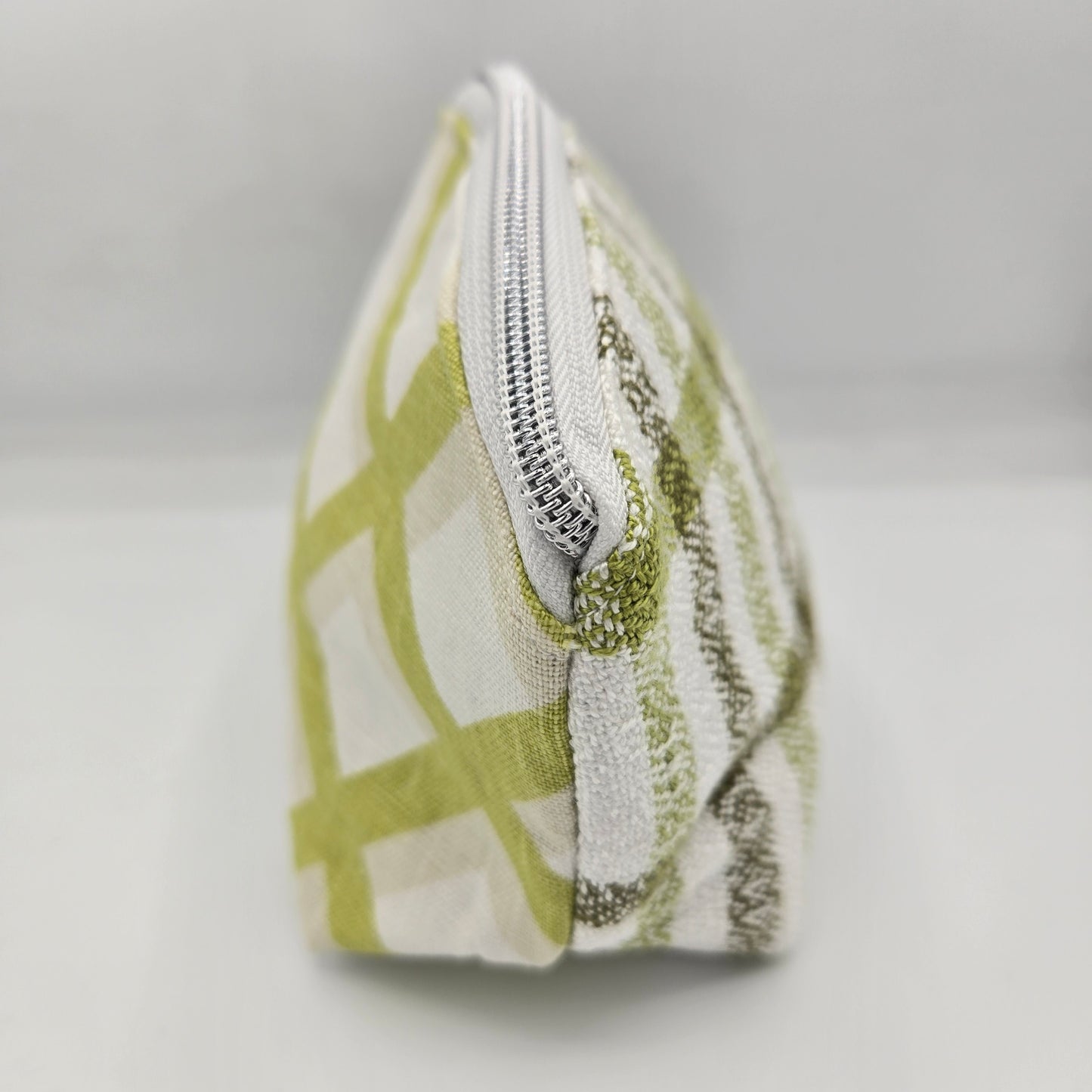 Curved Zipper Bag | Handwoven + Cotton | Olive and Lime Stripes | Medium