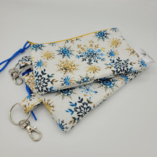 Mini Zipper Pouch | Quilter's Cotton | Blue/Gold Snowflake Print