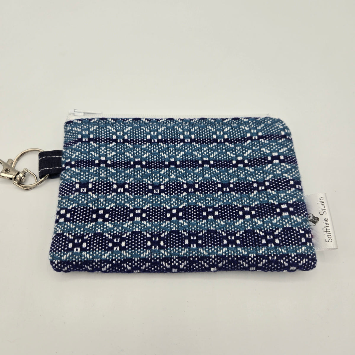 Mini Zipper Pouch | Handwoven Cotton & Tencel | Blue Gradient Stripes