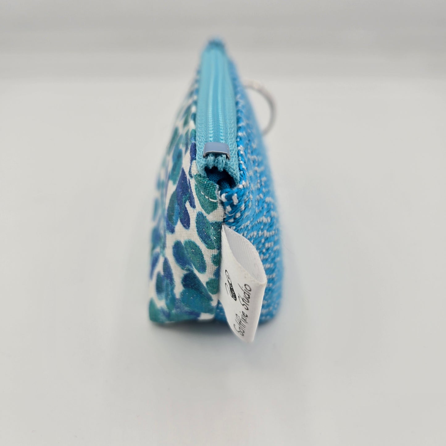 Super Tiny Mini Zip Clip Pouch | Handwoven & Tencel | Turquoise Diamonds and Bubbles