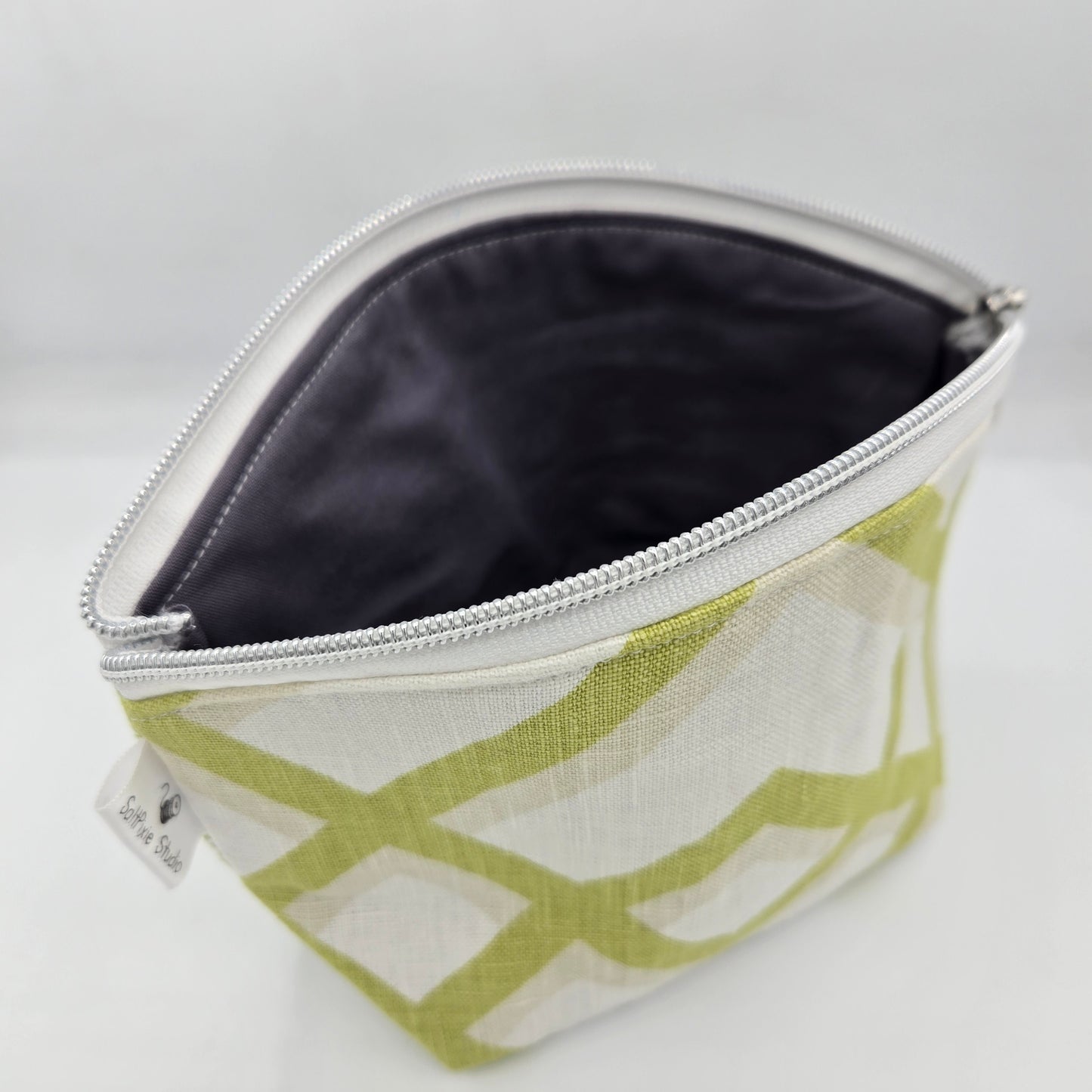 Curved Zipper Bag | Handwoven + Cotton | Olive and Lime Stripes | Medium