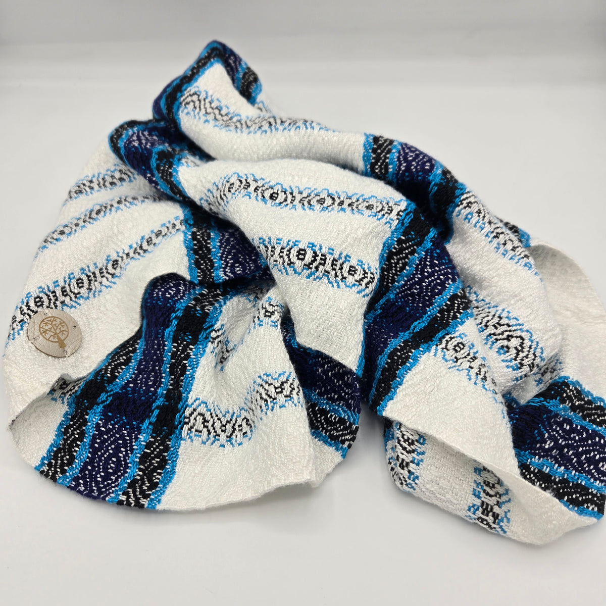 Cowl | Blue/Black/Teal Lined Stripes | Rayon & Tencel Blend | Twisted Mobius Cowl