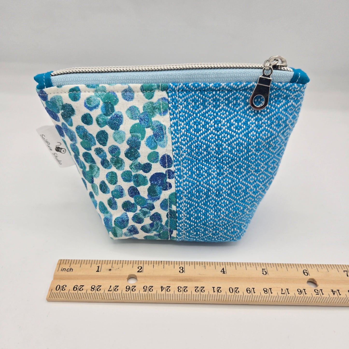 Trinket Bag | Handwoven + Cotton | Turquoise Diamonds and Bubbles