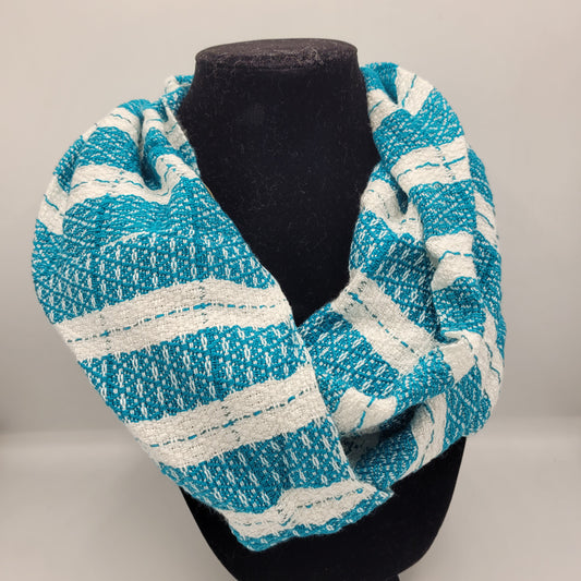 Cowl | Thick Turqouise Stripes | Rayon & Tencel Blend | Twisted Mobius Cowl