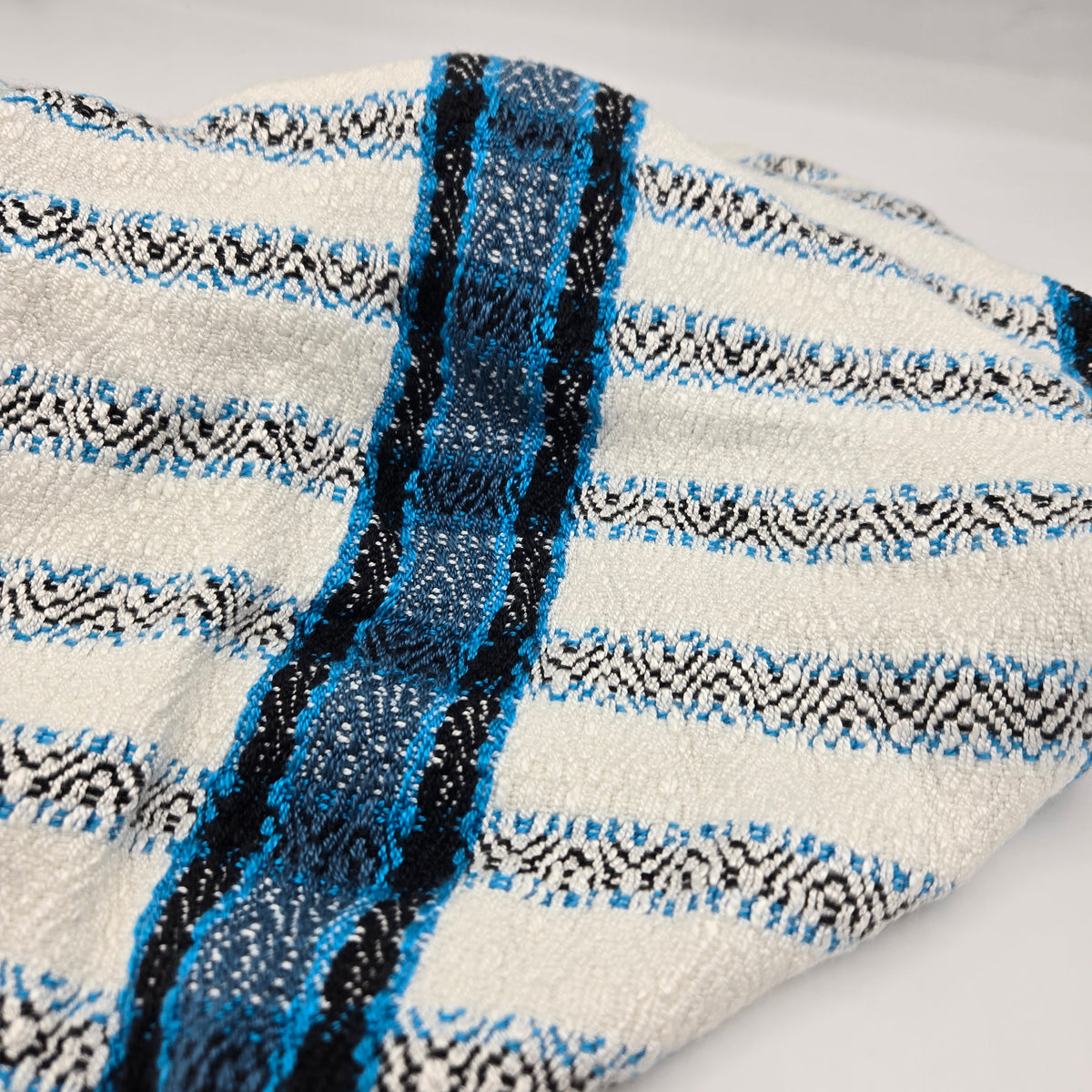 Cowl | Black/Navy/Teal Lined Stripes | Rayon & Tencel Blend | Twisted Mobius Cowl