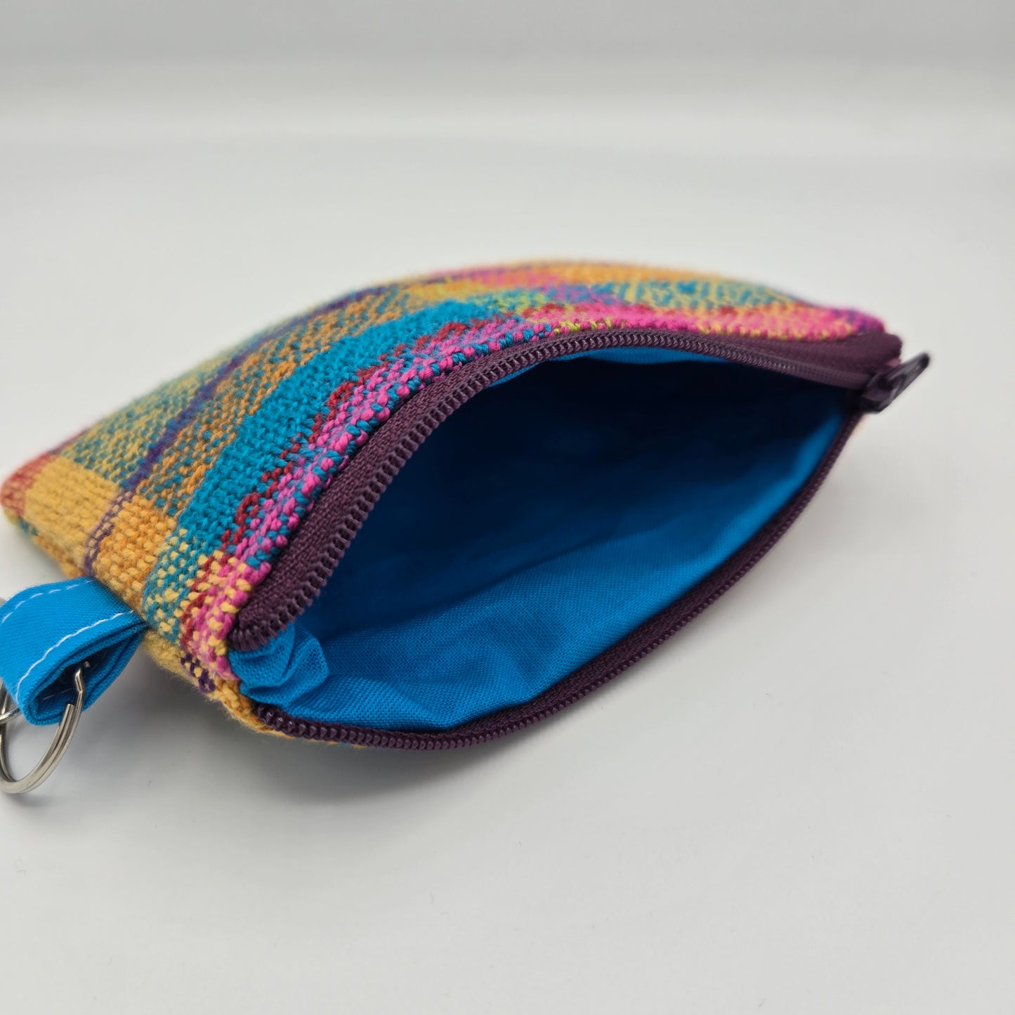 Mini Zipper Pouch | Handwoven Cotton | Rainbow Thin Stripes