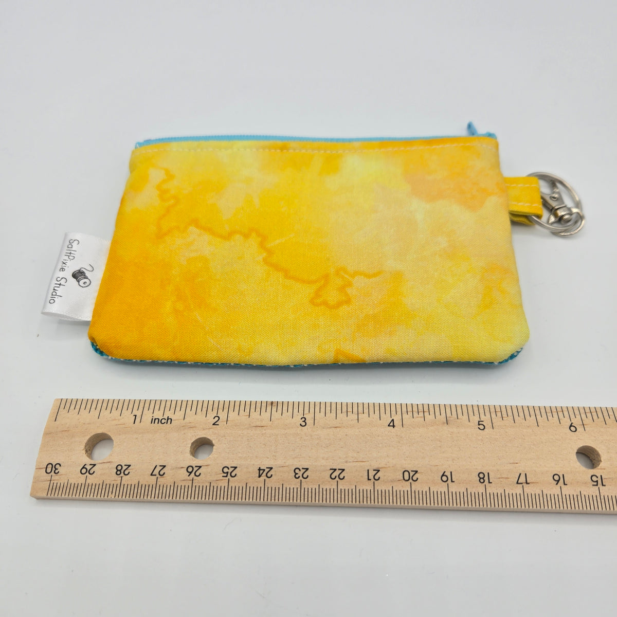 Mini Zipper Pouch | Handwoven Cotton & Linen | White Blue/Green and Yellow Plaid
