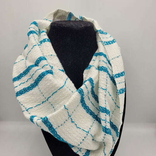 Cowl | Blue Thick & Thin Lined Stripes | Rayon & Tencel Blend | Twisted Mobius Cowl