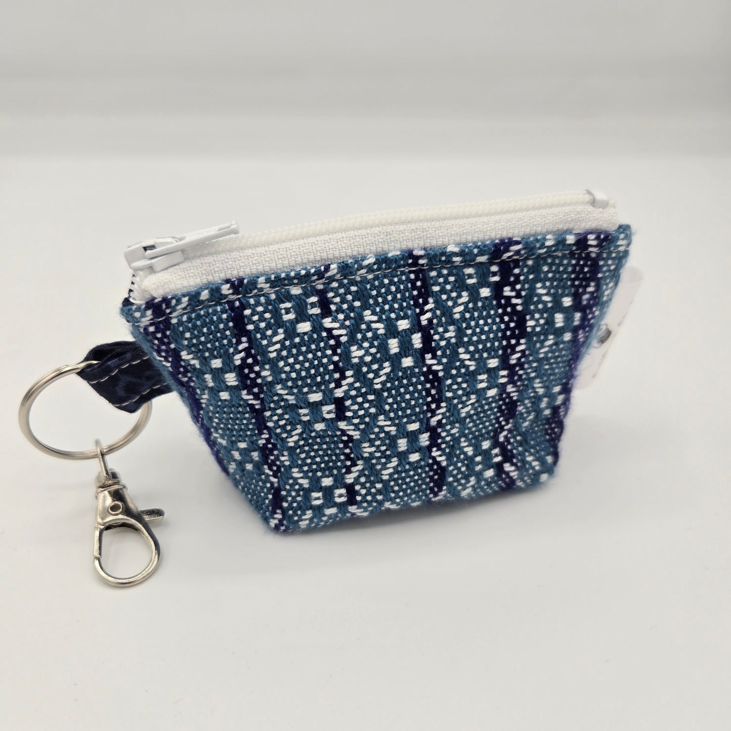 Super Tiny Mini Zip Clip Pouch | Handwoven & Tencel | Blue Gradient Hexagons