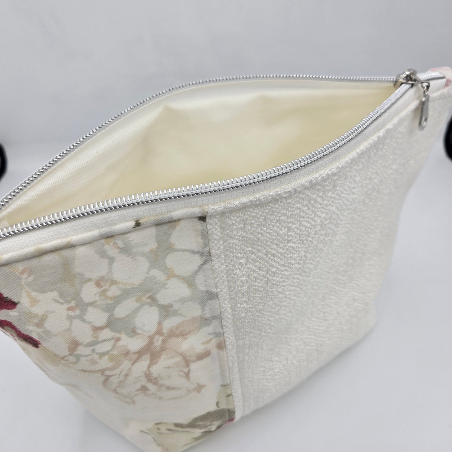 Zipper Pouch | Handwoven + Cotton | White Floral & Roses | Large