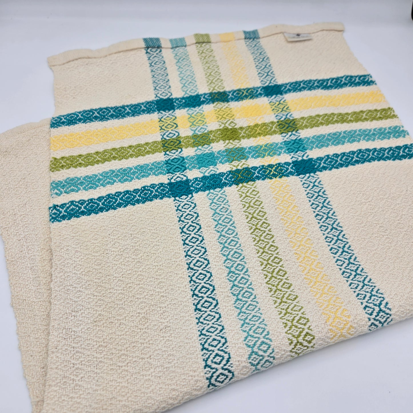 Dishtowel | Handwoven Kitchen Towel | 5 Color Stripes | Teal Green Yellow