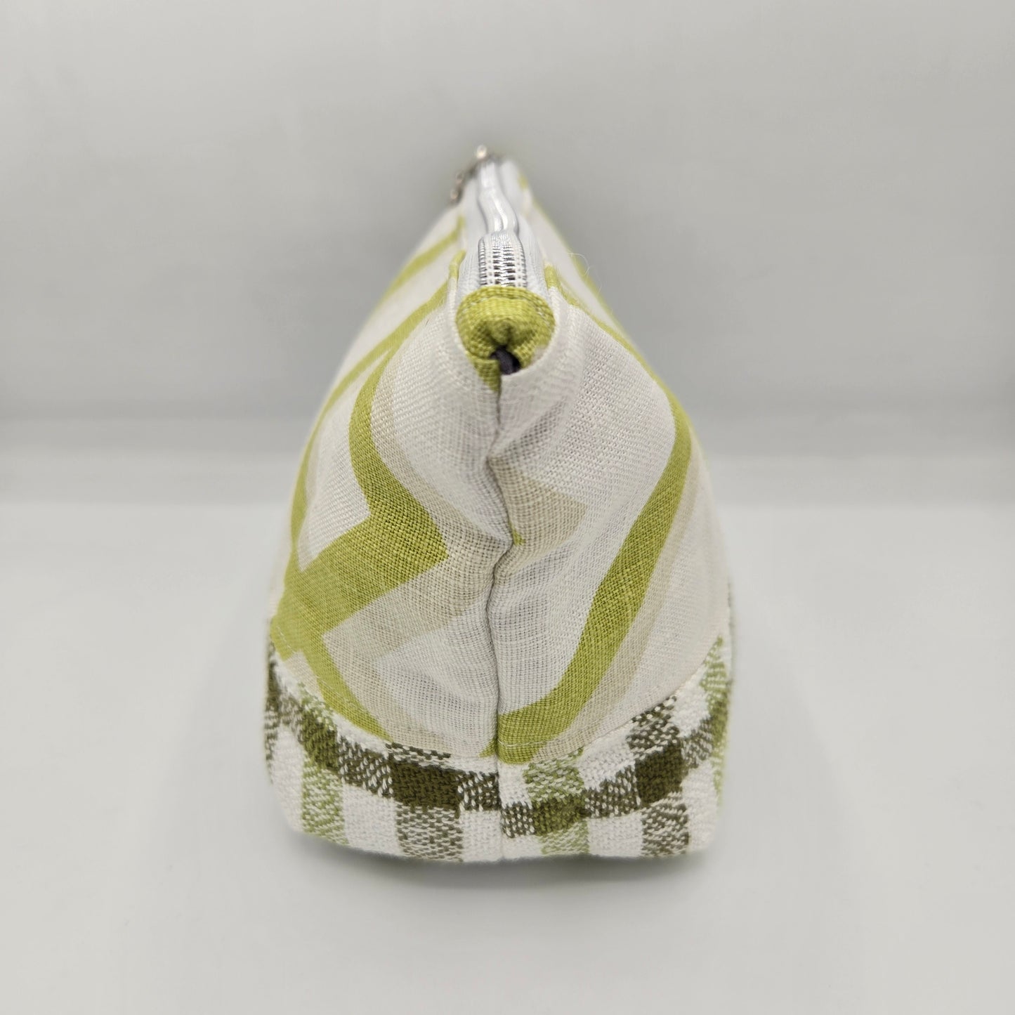 Zipper Pouch | Handwoven + Linen | Olive and Lime Stripes Top | Small