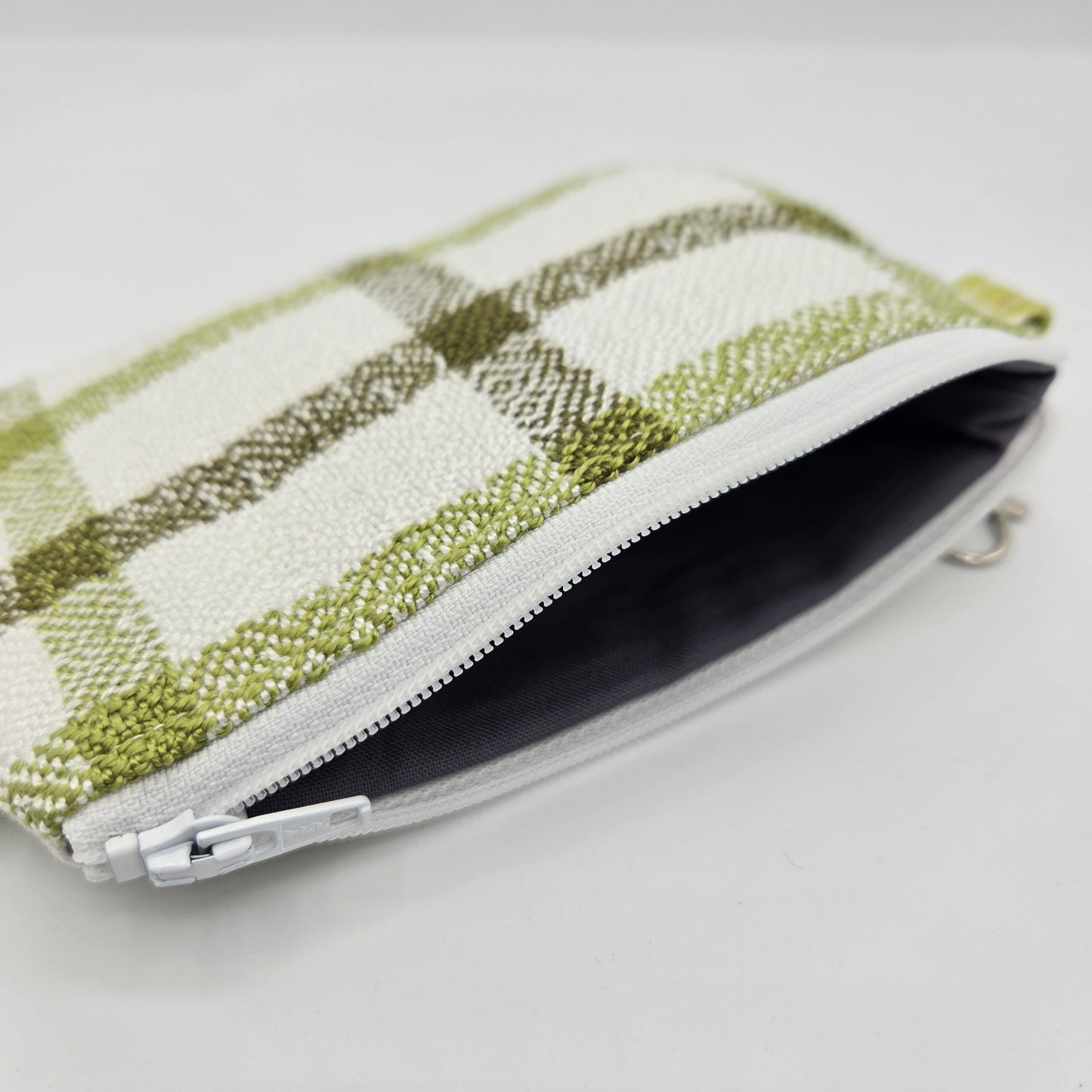 Mini Zipper Pouch | Handwoven Cotton & Tencel | Olive and Lime Stripes