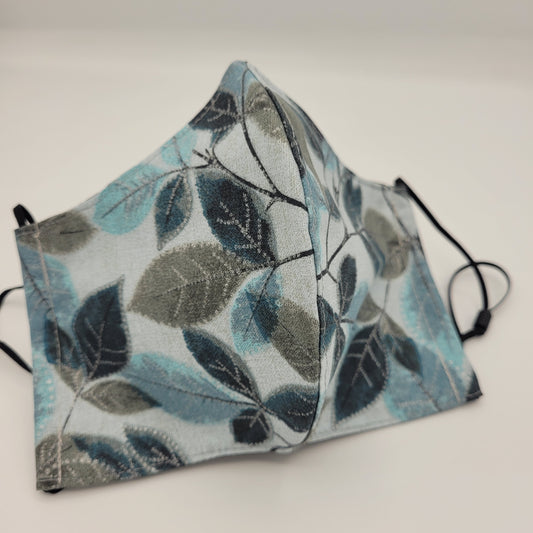 Cotton Face Mask w/ Filter Pocket | Adjustable Tie Ear Loops | Blue/Grey Floral Print | Washable Mask