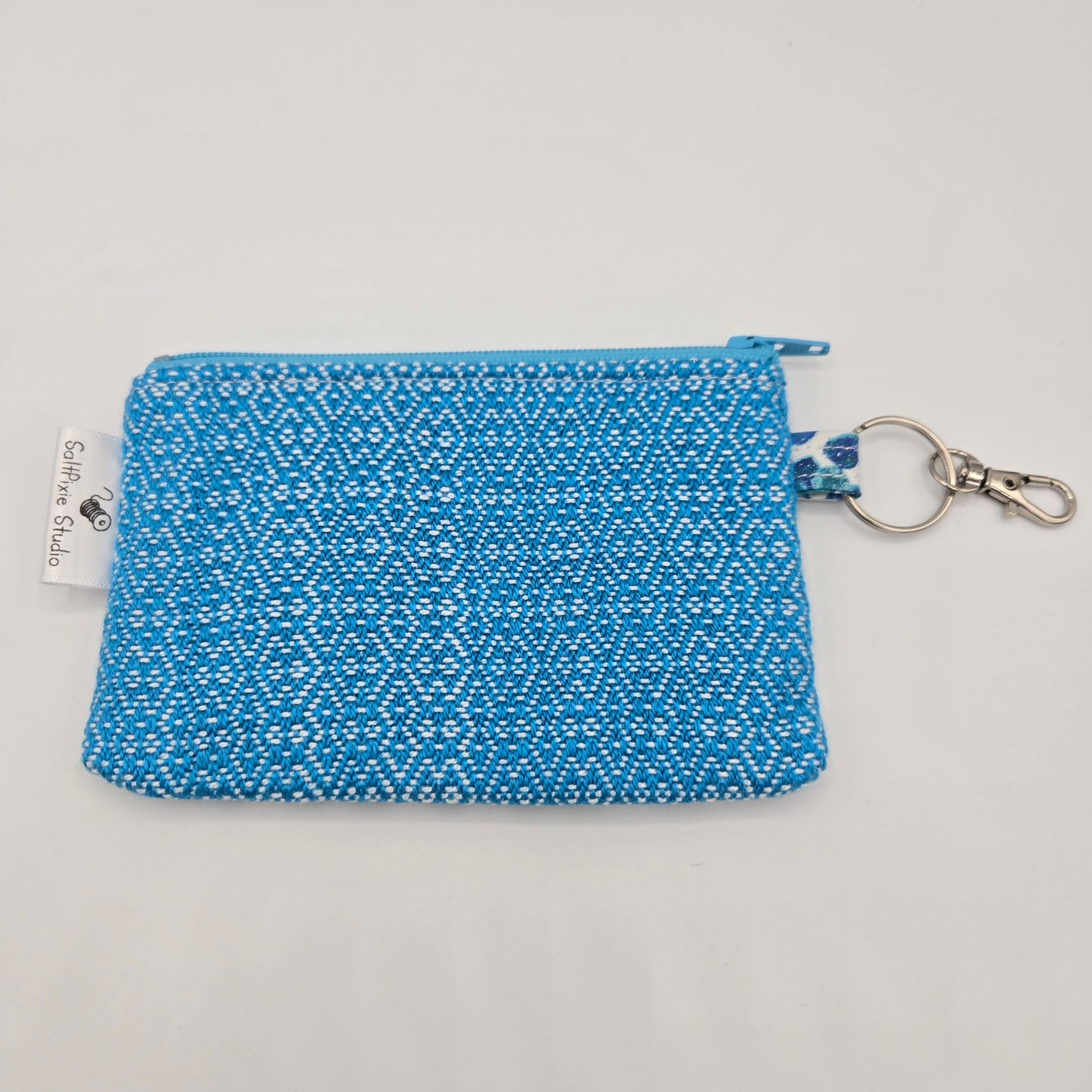 Mini Zipper Pouch | Handwoven Cotton & Tencel | Turquoise Diamonds and Bubbles