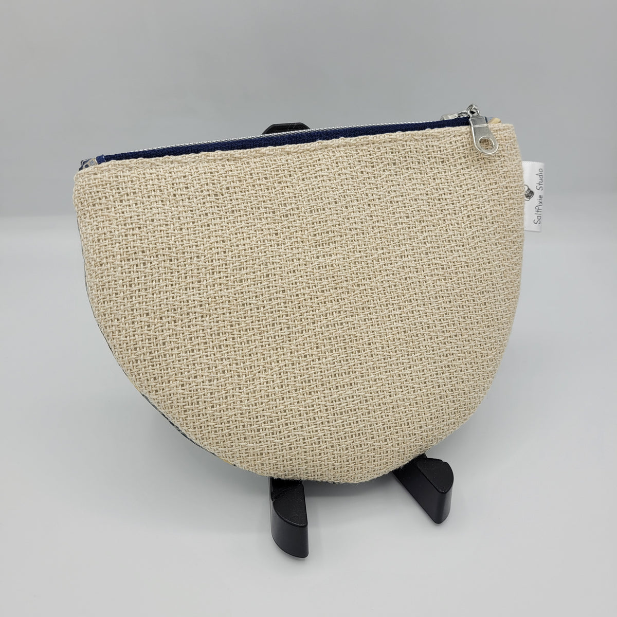 Curved Coin Purse | Handwoven + Cotton | Tan & Navy Floral