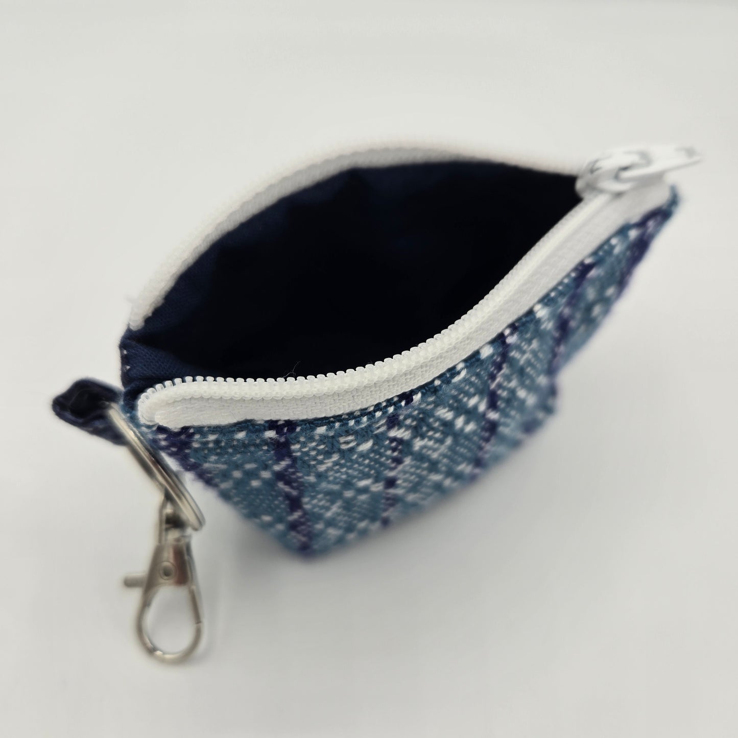 Super Tiny Mini Zip Clip Pouch | Handwoven & Tencel | Blue Gradient Hexagons