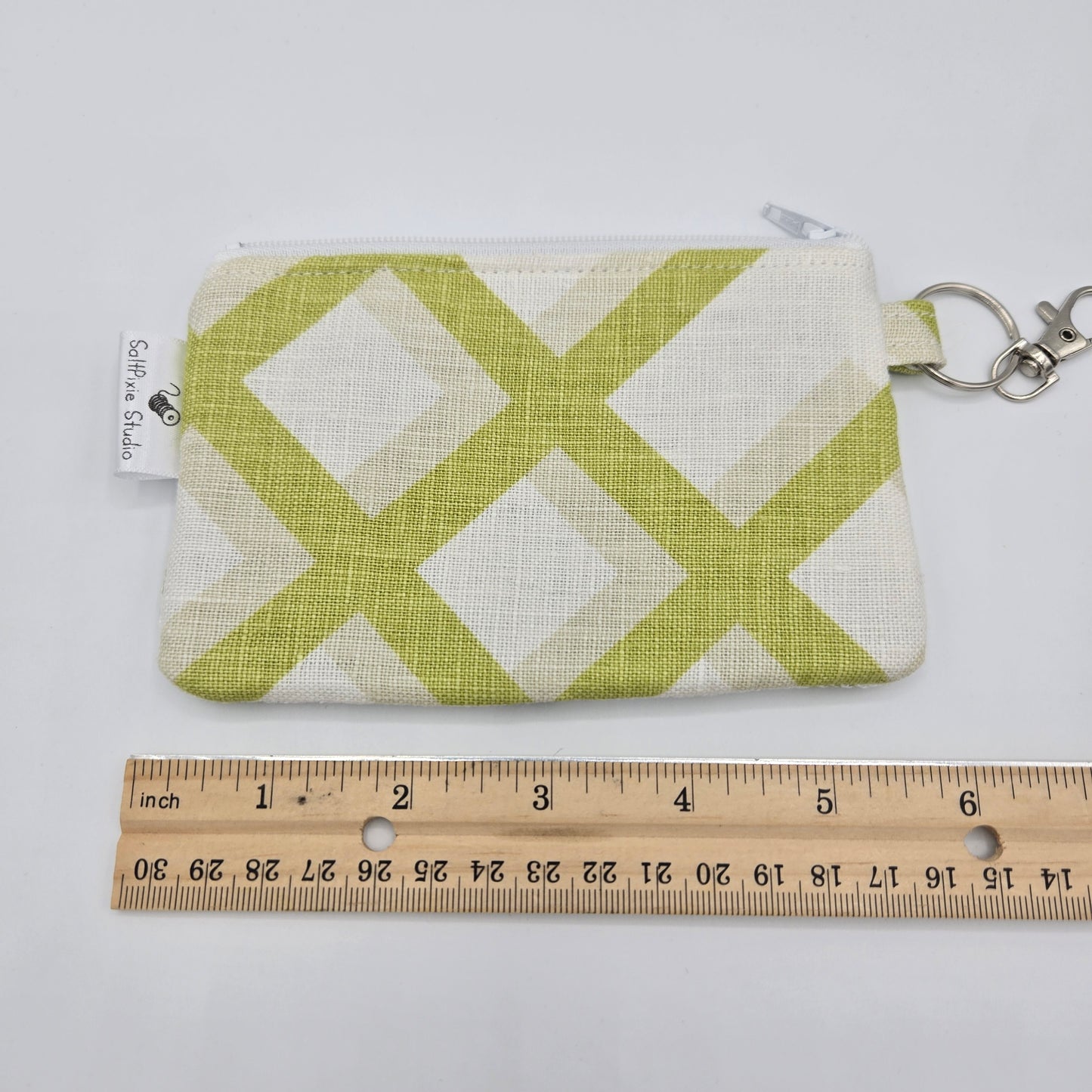 Mini Zipper Pouch | Handwoven Cotton & Tencel | Olive and Lime Stripes