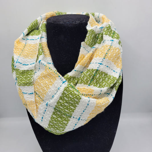 Cowl | Yellow & Green Stripes | Rayon & Tencel Blend | Twisted Mobius Cowl