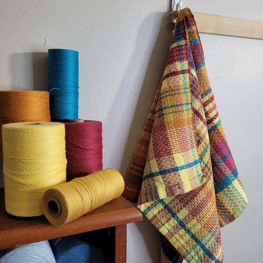 Dishtowel | Handwoven Kitchen Towel | 7 Color Stripes | Summer Sunset | Pale Yellow