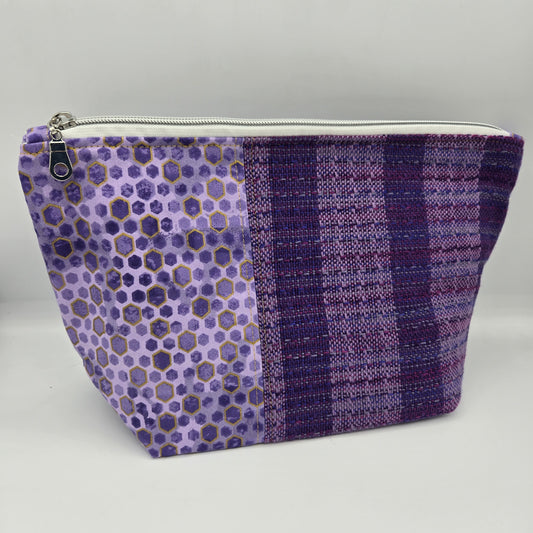 Zipper Pouch | Handwoven + Cotton | Purple & Gold Hexagons | Large