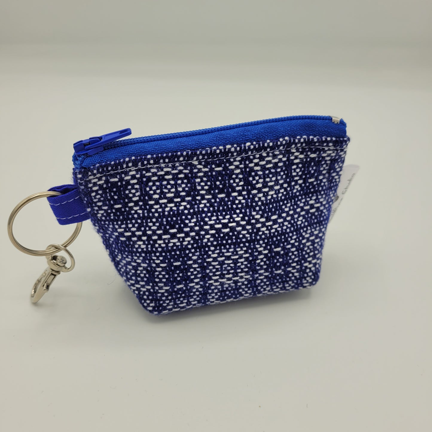 Super Tiny Mini Zip Clip Pouch | Handwoven | Navy/White Print