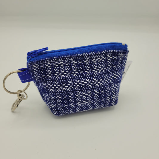 Super Tiny Mini Zip Clip Pouch | Handwoven | Navy/White Print