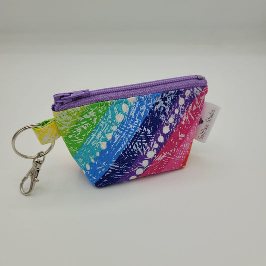 Super Tiny Mini Zip Clip Pouch | Cotton | Horizontal Rainbow Stripes