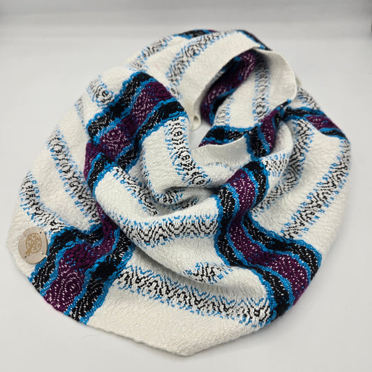 Cowl | Purple/Black/Teal Lined Stripes | Rayon & Tencel Blend | Twisted Mobius Cowl