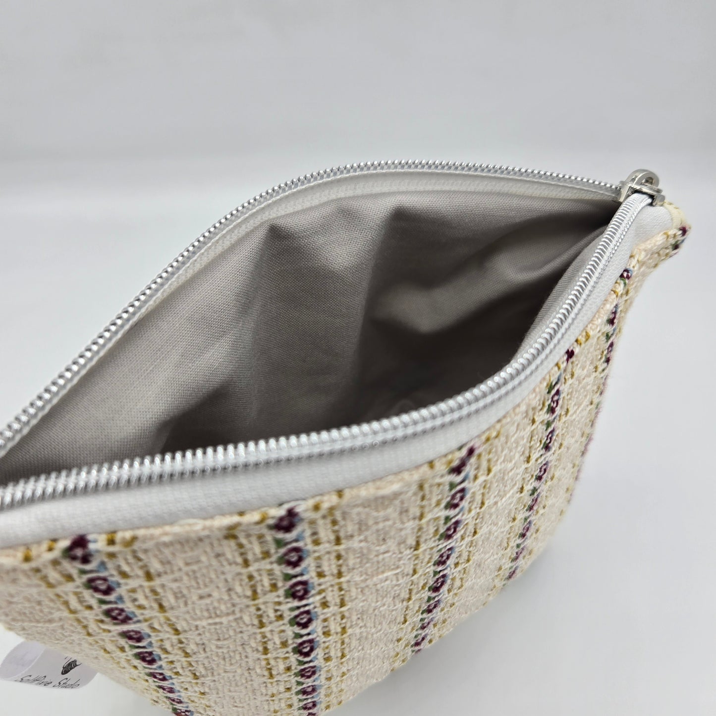 Zipper Pouch | Handwoven + Cotton | Gold Butterflies and Stripes | Small